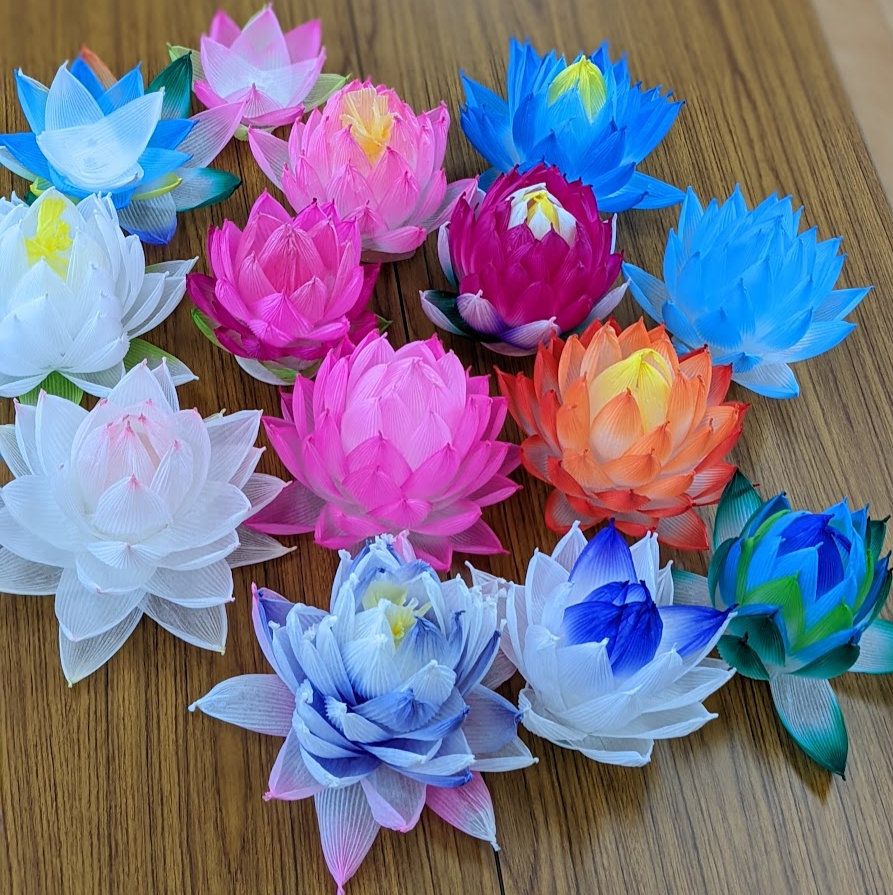皆さんが作った蓮の花をまとめた画像